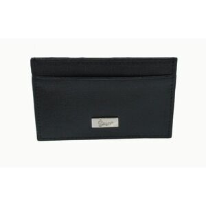 Mayer Black Crossgrain Leather Card Holder Slim Wallet Silver Logo 4 x 2 in